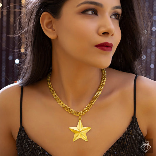 AUROZI Embossed Star Super Saver Pack Of Anti-Tarnish Premium Quality GOLD Plated WAVY Necklace Set With Earrings, Bracelet & Ring (Adjustable Size)