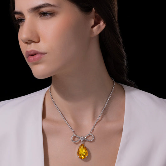 AUROZI Anti-Tarnish Infinity Bow & Oversized Drop Pendant Necklace