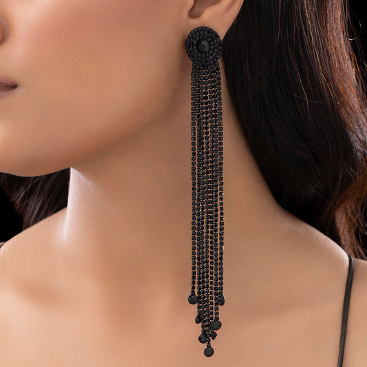 AUROZI Anti-Tarnish Long Rhinestone Tassel Dangle Earrings