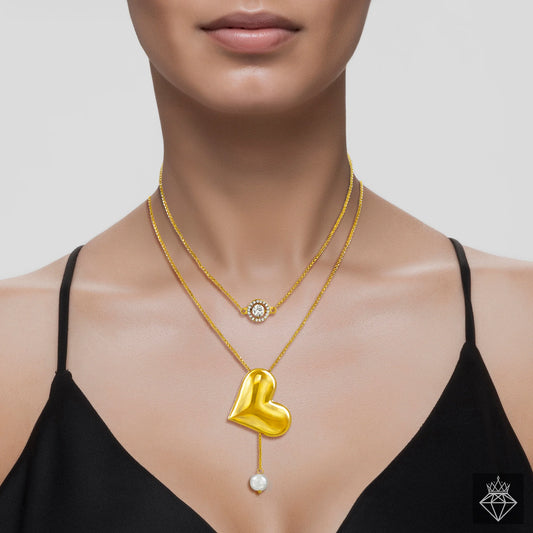 AUROZI Anti-Tarnish Multilayered Golden Heart Necklace