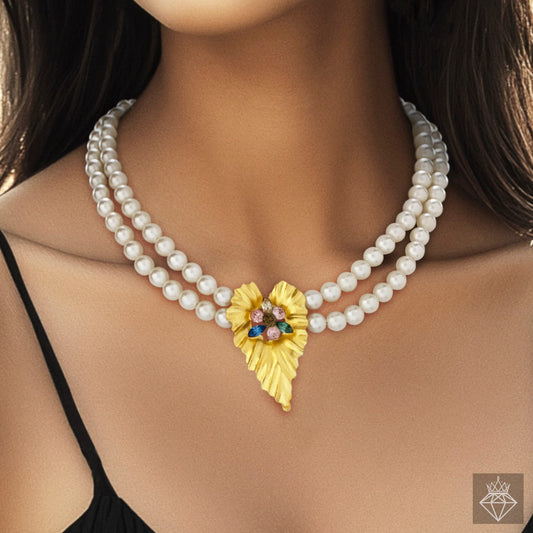 AUROZI Anti-Tarnish Multicolour Crystals & Pearl Necklace