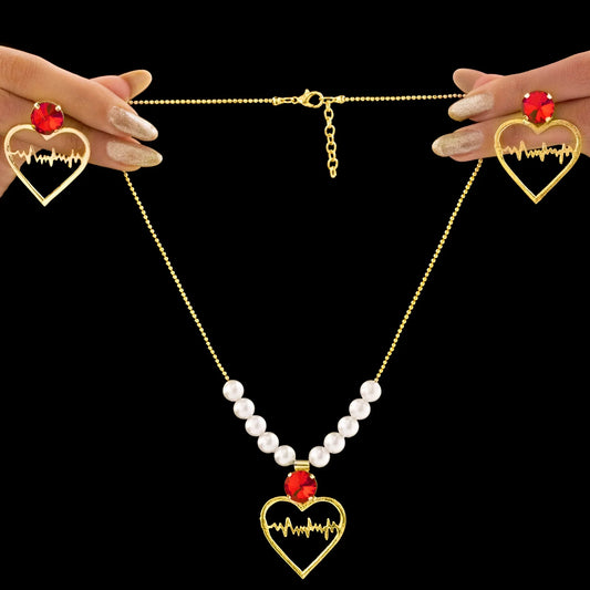 AUROZI Anti-Tarnish Heart Necklace Set With Earrings