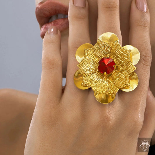 AUROZI Anti-Tarnish Ruby Lotus Ring – Grace in Full Bloom