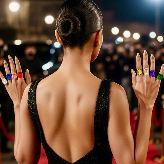 Super Saver Pack Of 8 Anti-Tarnish Premium Quality Multicoloured Crystal Rings By AUROZI (Adjustable Size)