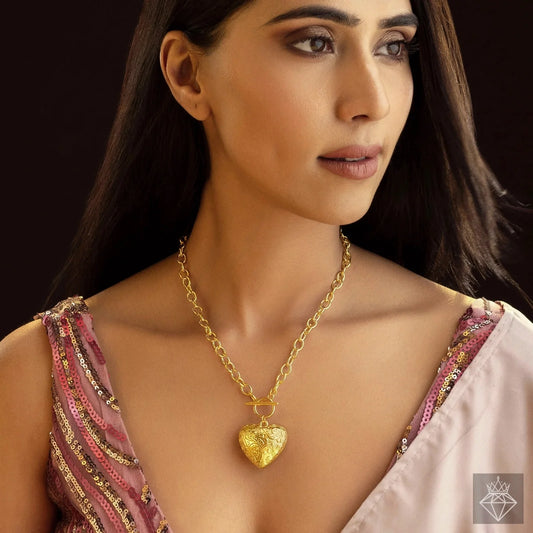 AUROZI Anti-Tarnish T-Lock Puffy Heart Pendant Necklace