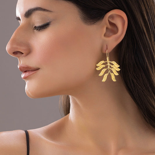 AUROZI Anti-Tarnish Leafy Branch Dangle Earrings