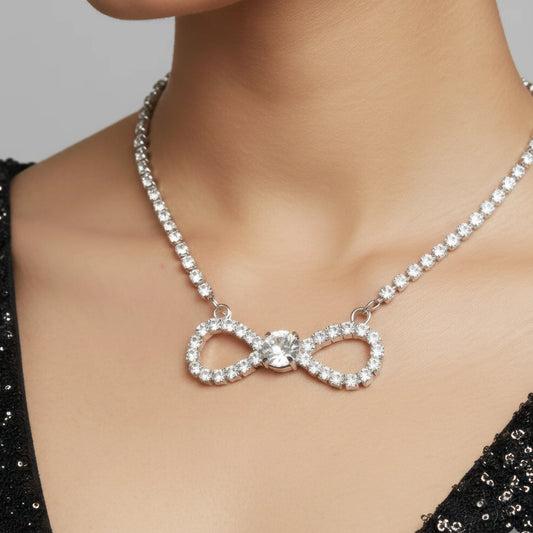 AUROZI Anti-Tarnish Infinity Crystal Pendant Necklace Set with Earrings