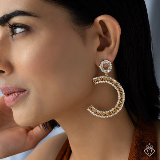 AUROZI Anti-Tarnish C-Shape Crystal Danglers