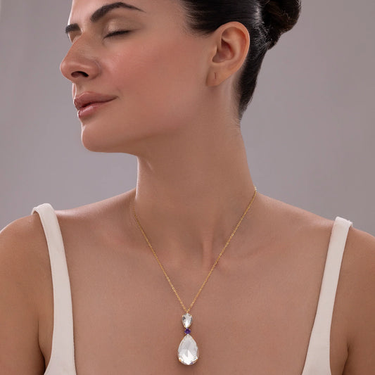 AUROZI Anti-Tarnish White Drop Crystal Pendant Necklace