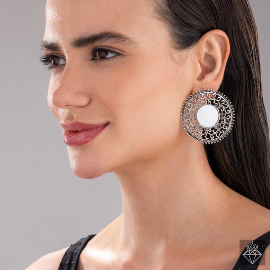 AUROZI Anti-Tarnish Antique Mirror Oxidised Earrings
