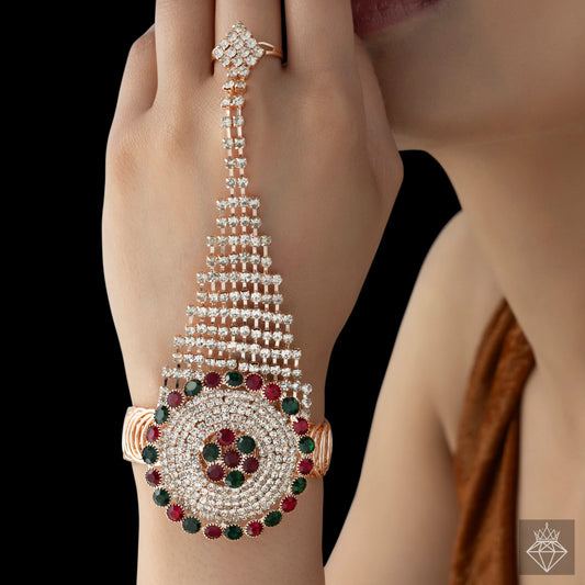 AUROZI Anti-Tarnish Crystal Bangle Bracelet (Haathphool Design)