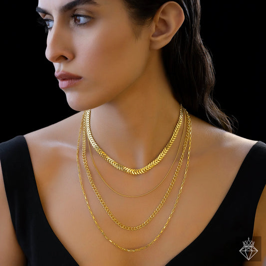 AUROZI Anti-Tarnish Four-Layer Golden Chain Necklace