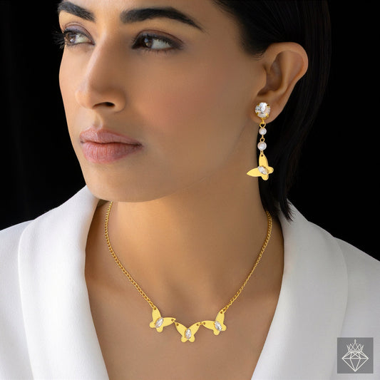 AUROZI Anti-Tarnish Butterfly Necklace Set With Earrings