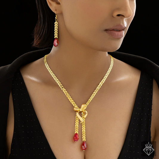 AUROZI Anti-Tarnish Y Necklace Set With Earrings