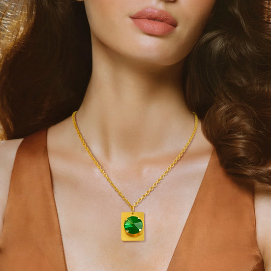 AUROZI Anti-Tarnish Emerald Necklace Set With Earrings