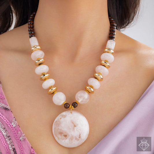 AUROZI Gold-Plated Resin Luxe & Bead Statement Necklace Set with Earrings