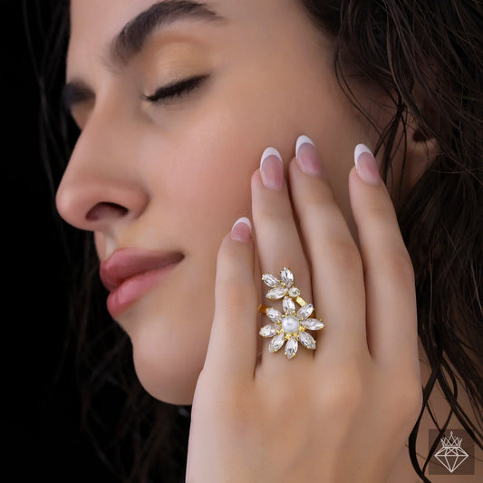 AUROZI Anti-Tarnish Crystal Flower Ring (Adjustable Size)