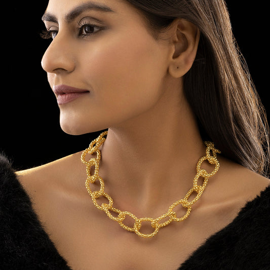 AUROZI Anti-Tarnish Golden Chain Statement Necklace