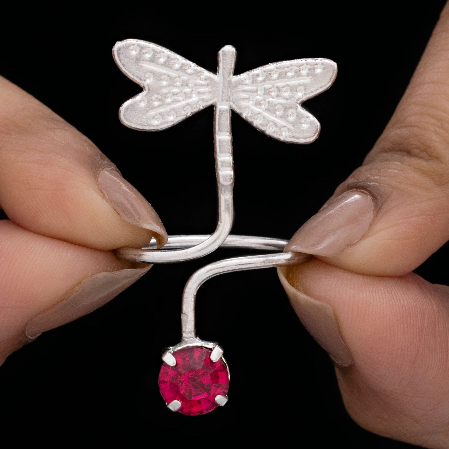 AUROZI Anti-Tarnish Silver Drangonfly Crystal Ring (Adjustable Size)