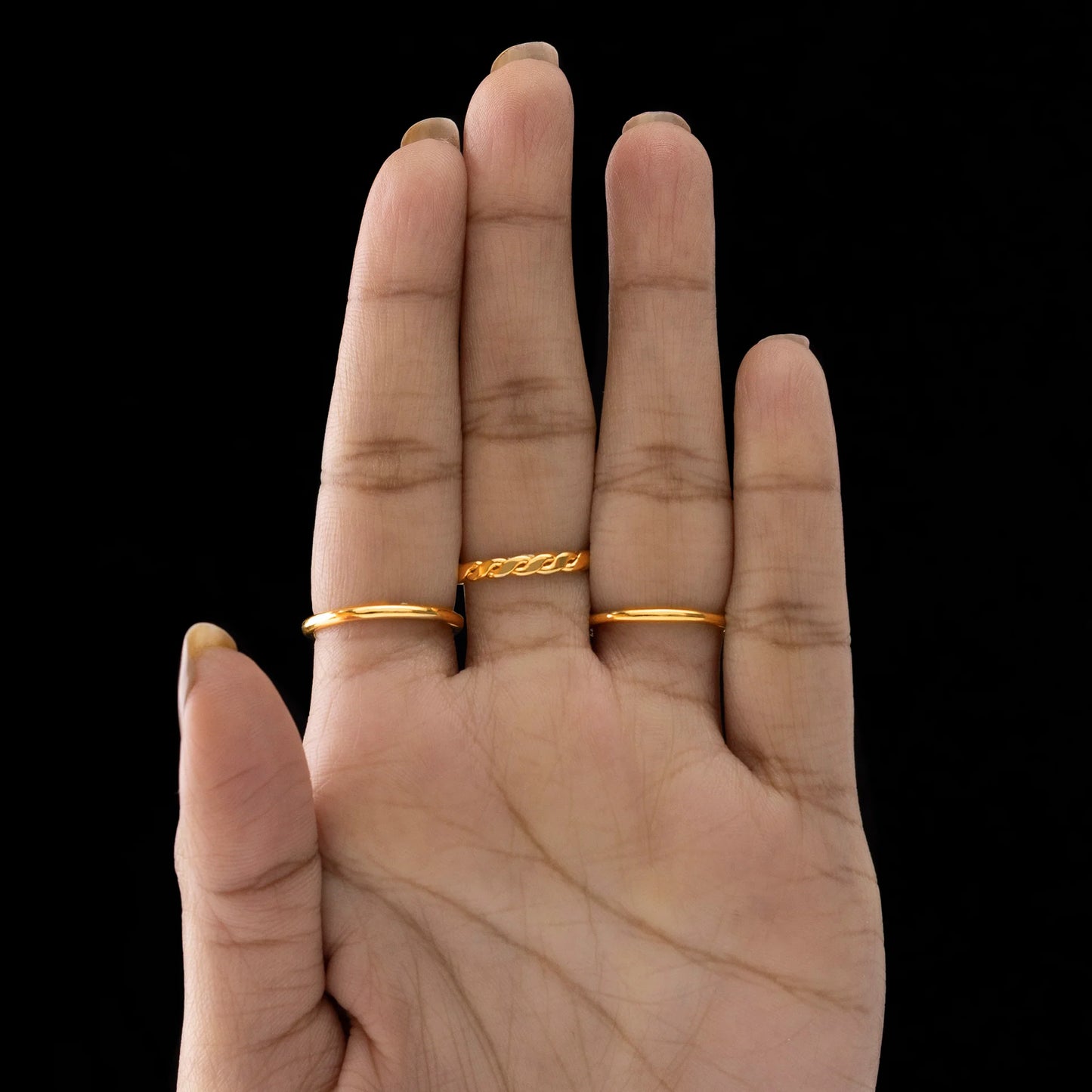 AUROZI Anti-Tarnish Pack Of 3 Golden Crystal Rings (Adjustable Size)