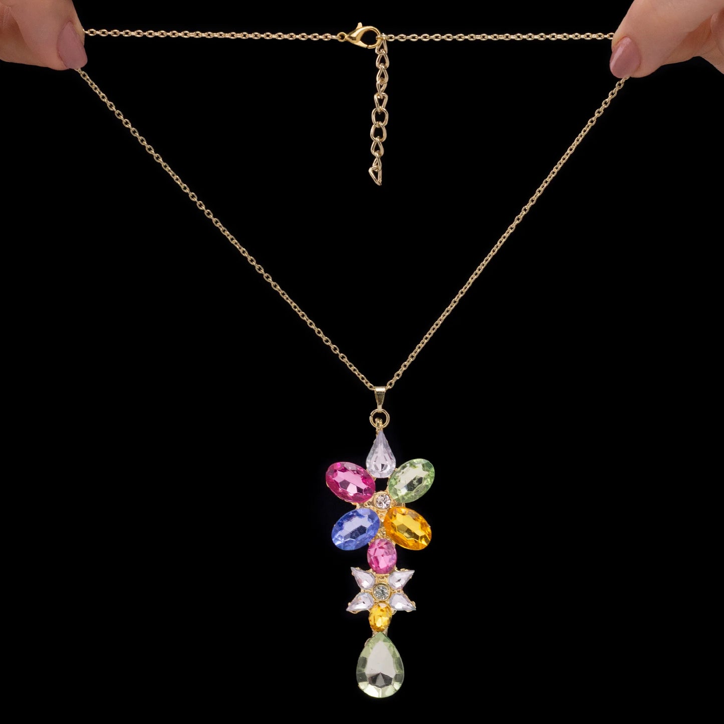 AUROZI Anti-Tarnish Multi-Color Flower Design Long Pendant Necklace