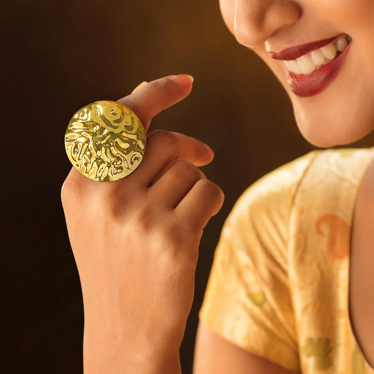 AUROZI Anti-Tarnish Hammered Golden Coin Super Saver Pack Of GOLD Plated WAVY Necklace Set With Earrings, Bracelet & Rings