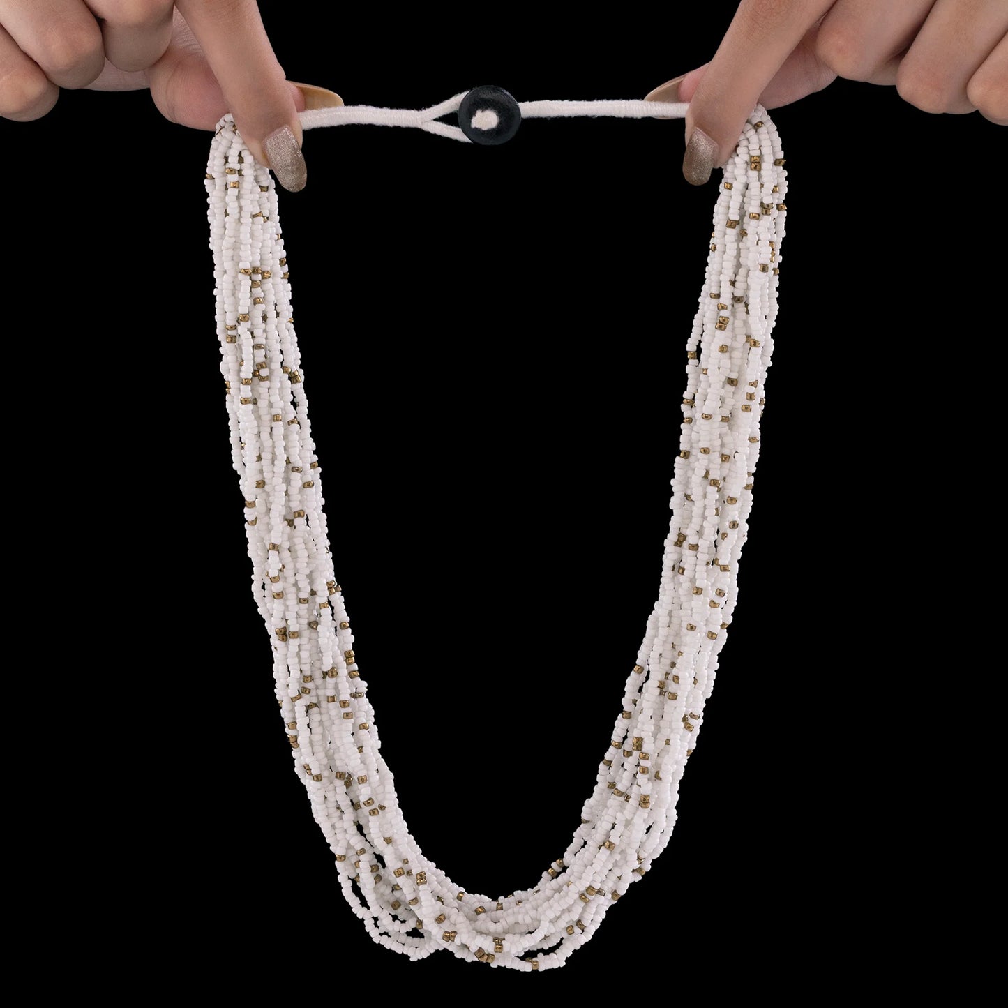 AUROZI Multi-Layered White Seed Bead Necklace – Elegant Statement Jewelry