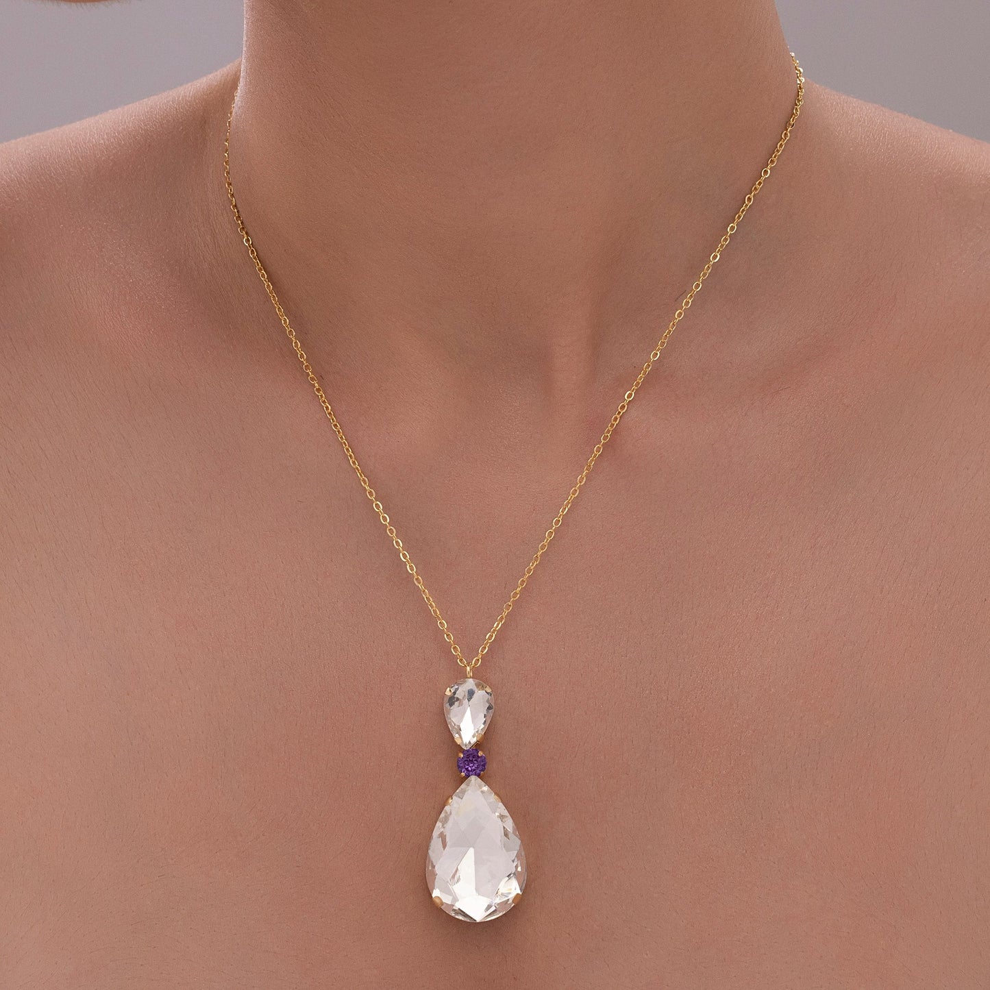 AUROZI Anti-Tarnish White Drop Crystal Pendant Necklace