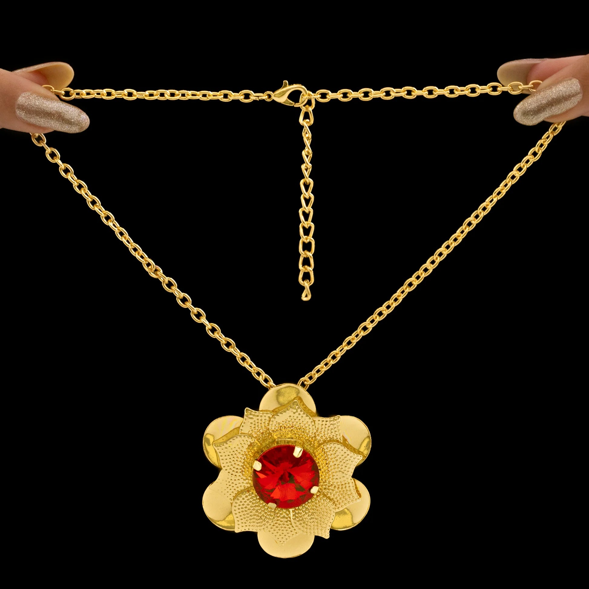 AUROZI Anti-Tarnish Ruby Flower Necklace