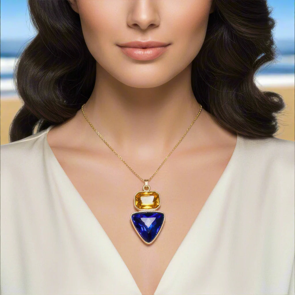 AUROZI Anti-Tarnish Rectangle & Triangle Pendant Necklace with Earrings