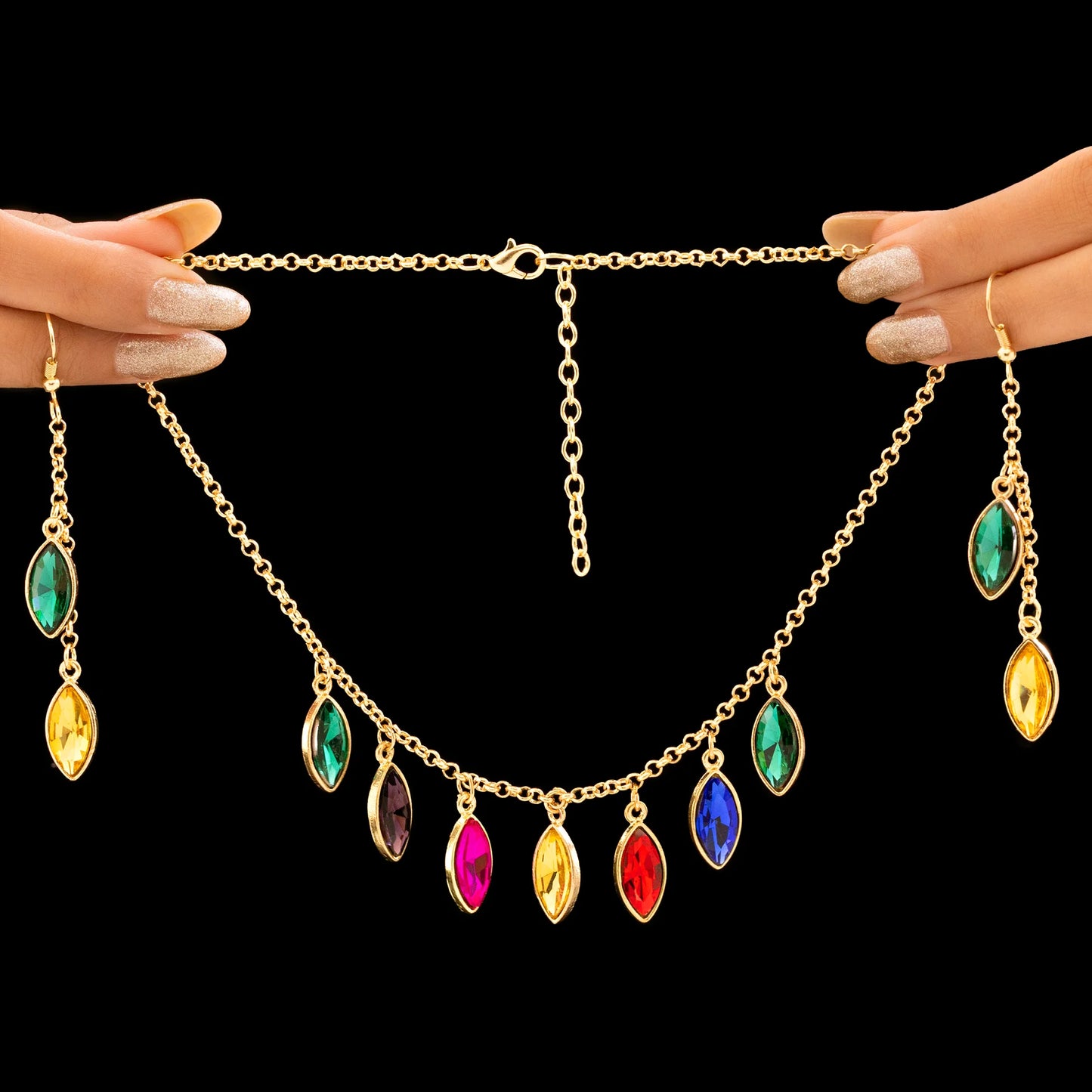 AUROZI Anti-Tarnish Multicoloured Crystal Necklace Set With Earrings