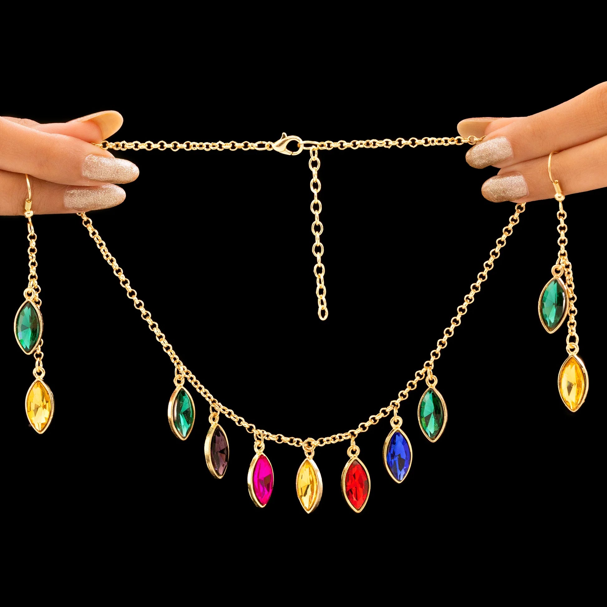 AUROZI Anti-Tarnish Multicoloured Crystal Necklace Set With Earrings