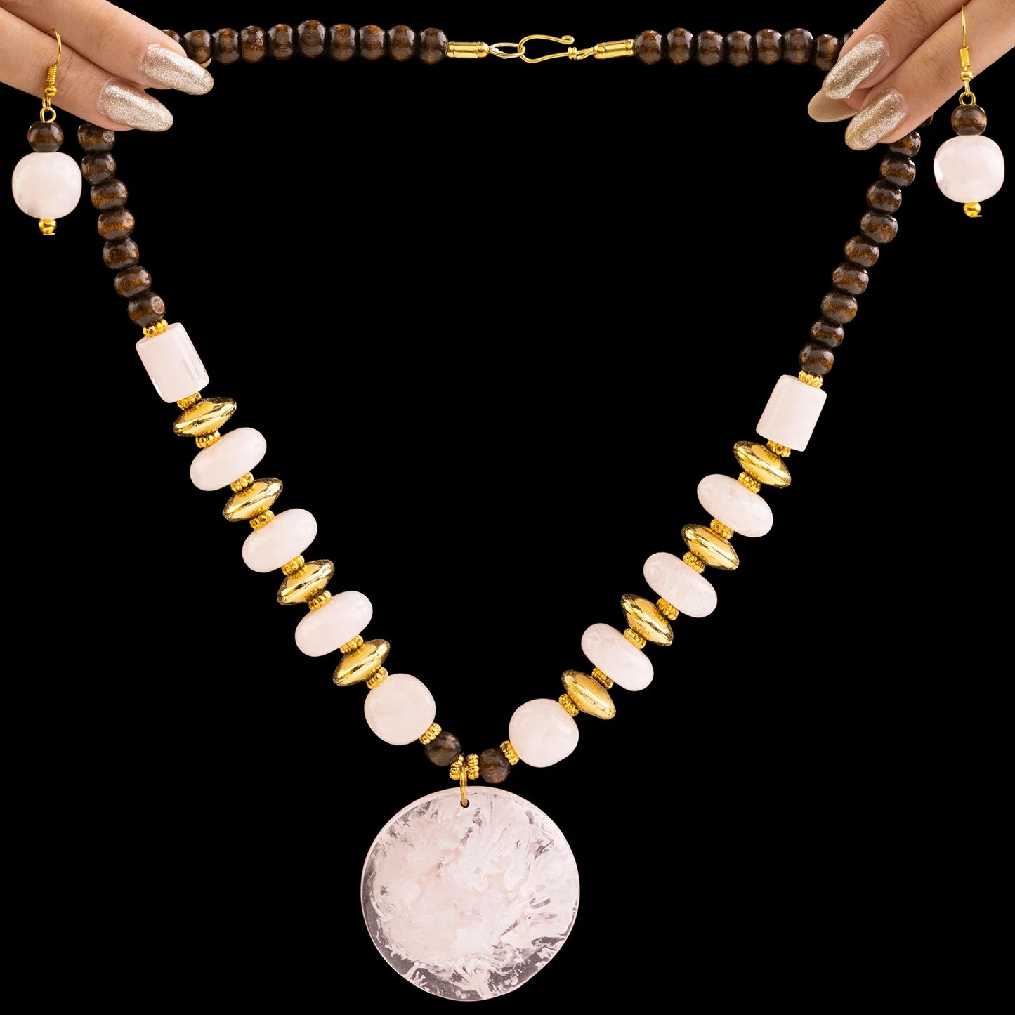 AUROZI Gold-Plated Resin Luxe & Bead Statement Necklace Set with Earrings