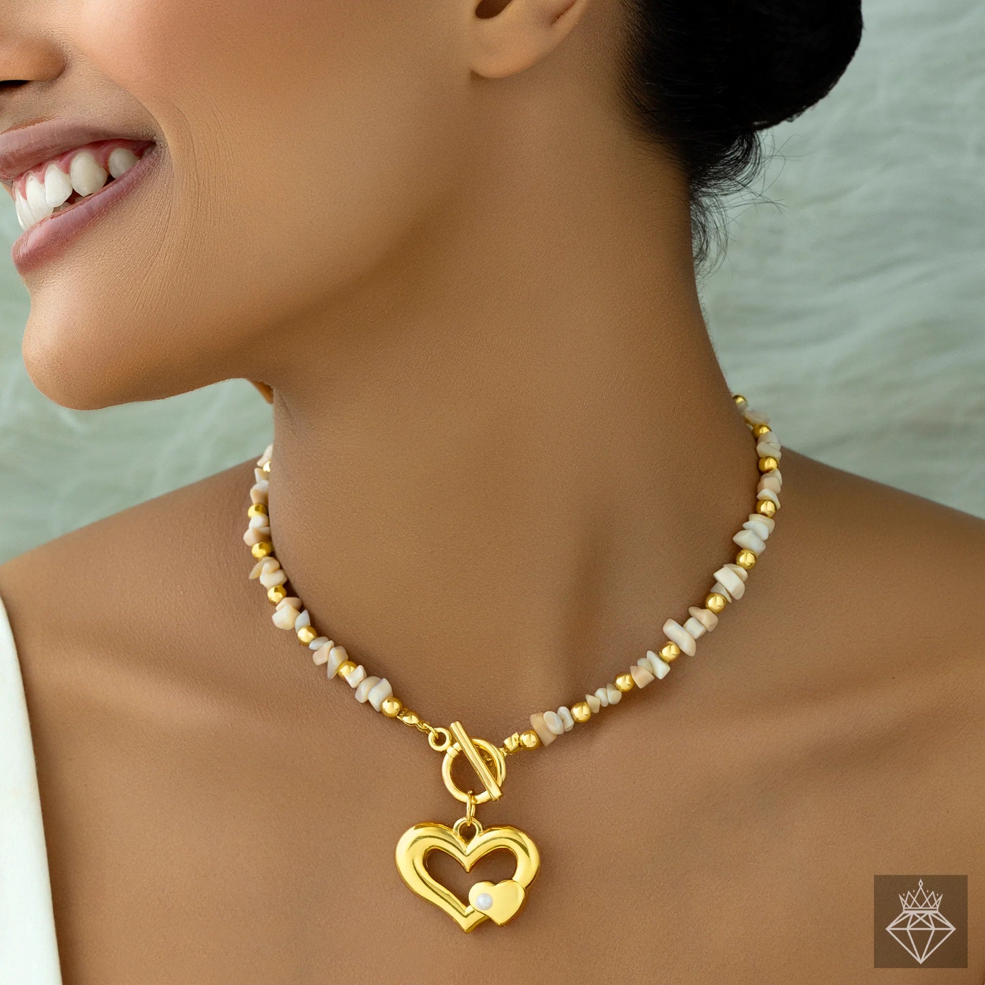 AUROZI Anti-Tarnish Heart Beaded Necklace Set With Earrings