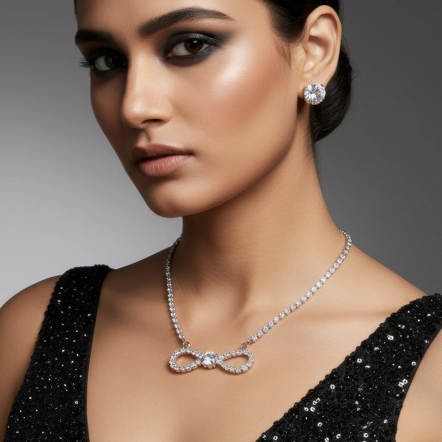 AUROZI Anti-Tarnish Infinity Crystal Pendant Necklace Set with Earrings