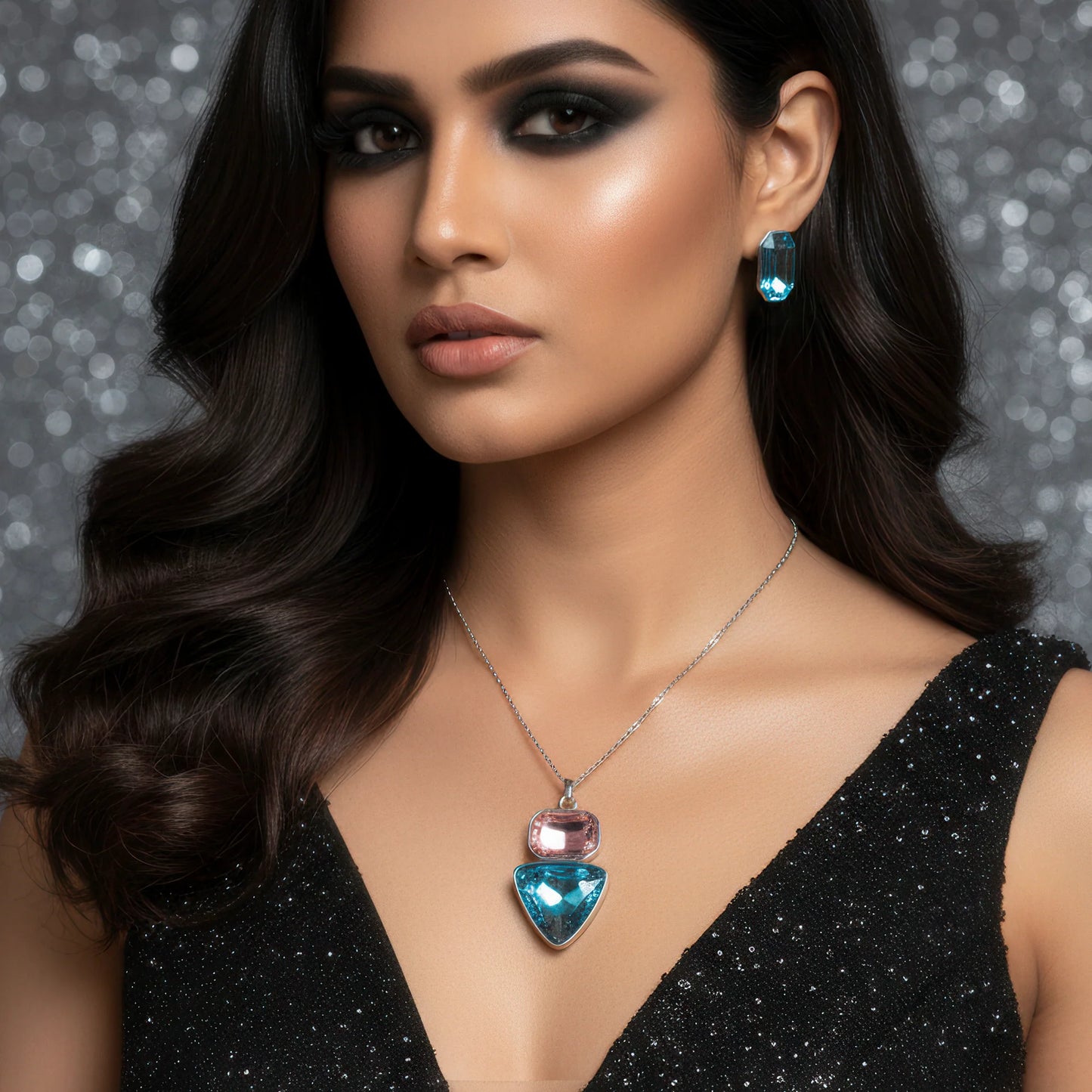 AUROZI Anti-Tarnish Rectangle &amp; Triangle Pendant Necklace with Earrings