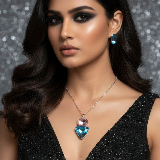 AUROZI Anti-Tarnish Rectangle &amp; Triangle Pendant Necklace with Earrings