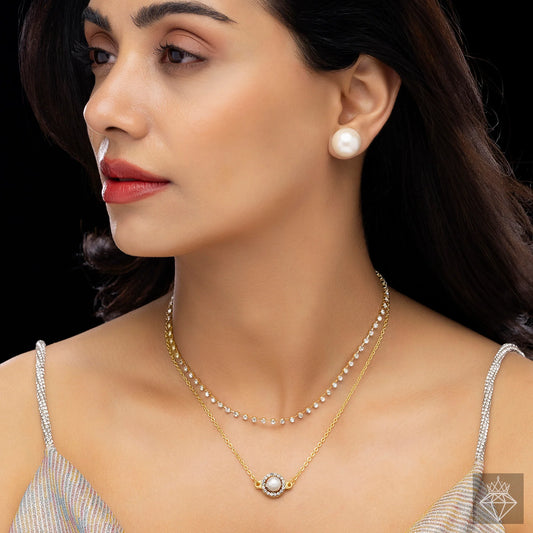 AUROZI Anti-Tarnish Double Layer Necklace Set With Earrings