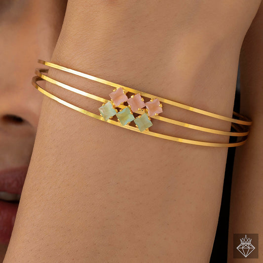 AUROZI Anti-Tarnish Triple Line Crystal Bangle Bracelet (Adjustable Size)