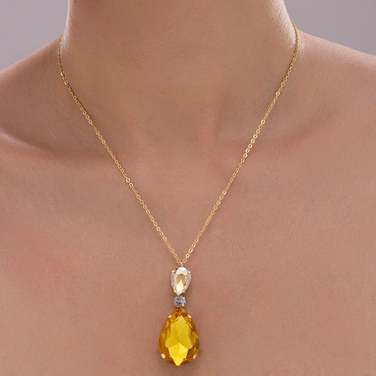 AUROZI Anti-Tarnish Light Topaz Drop Crystal Pendant Necklace