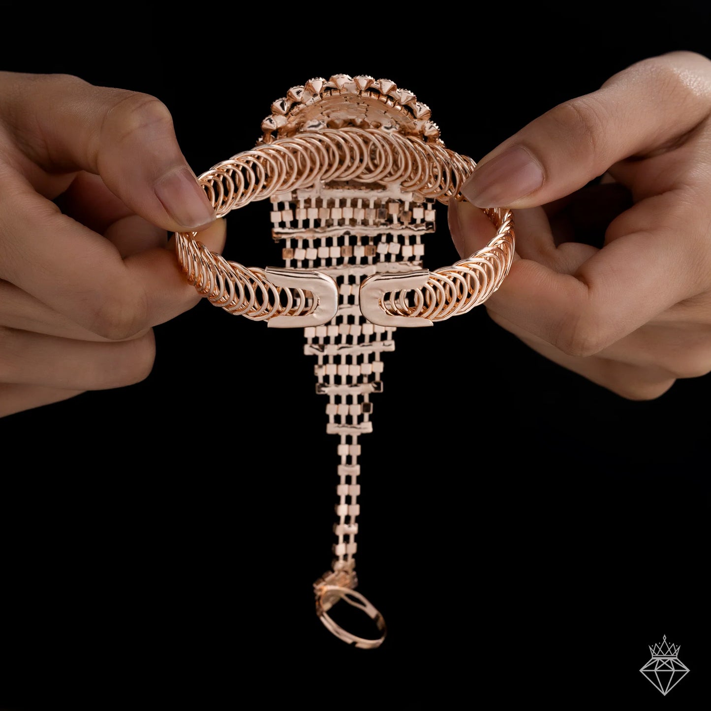 AUROZI Anti-Tarnish Crystal Bangle Bracelet (Haathphool Design)