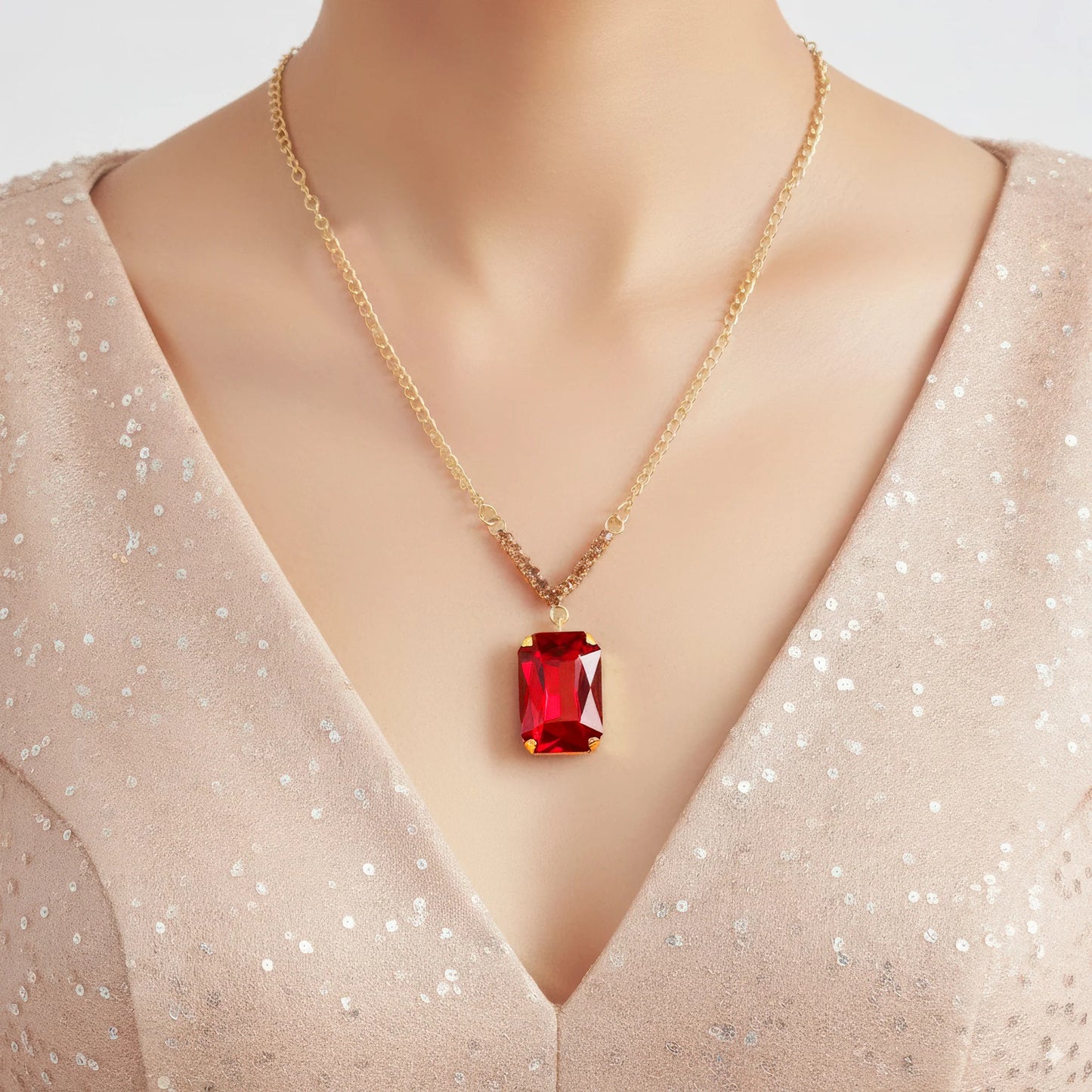 AUROZI Anti-Tarnish V-Shape Pendant Necklace Set With Earrings