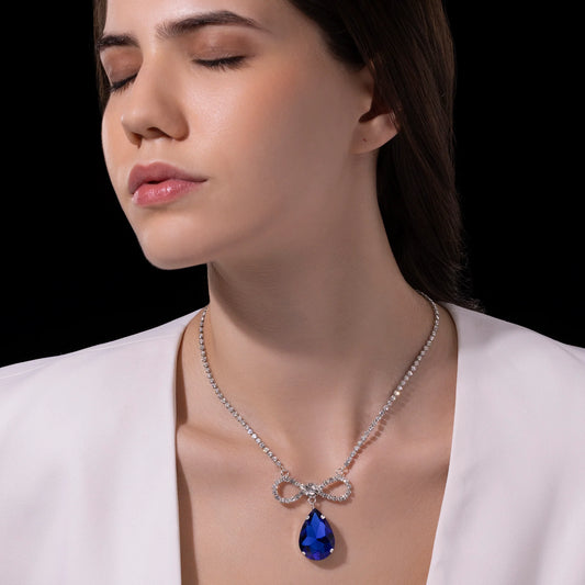 AUROZI Anti-Tarnish Infinity Bow & Oversized Drop Pendant Necklace