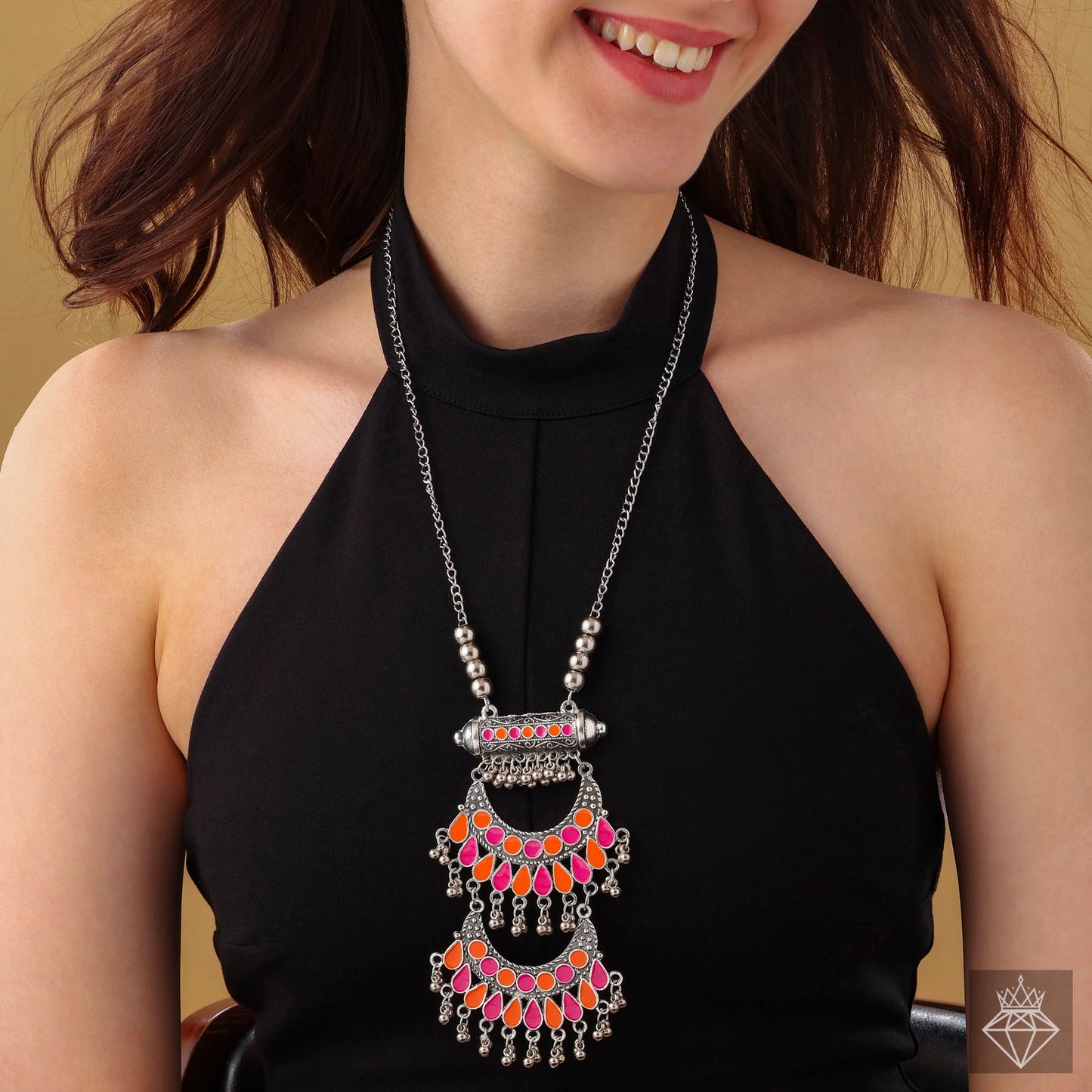 AUROZI Colorful Cadence: Enameled Ghungroo Necklace
