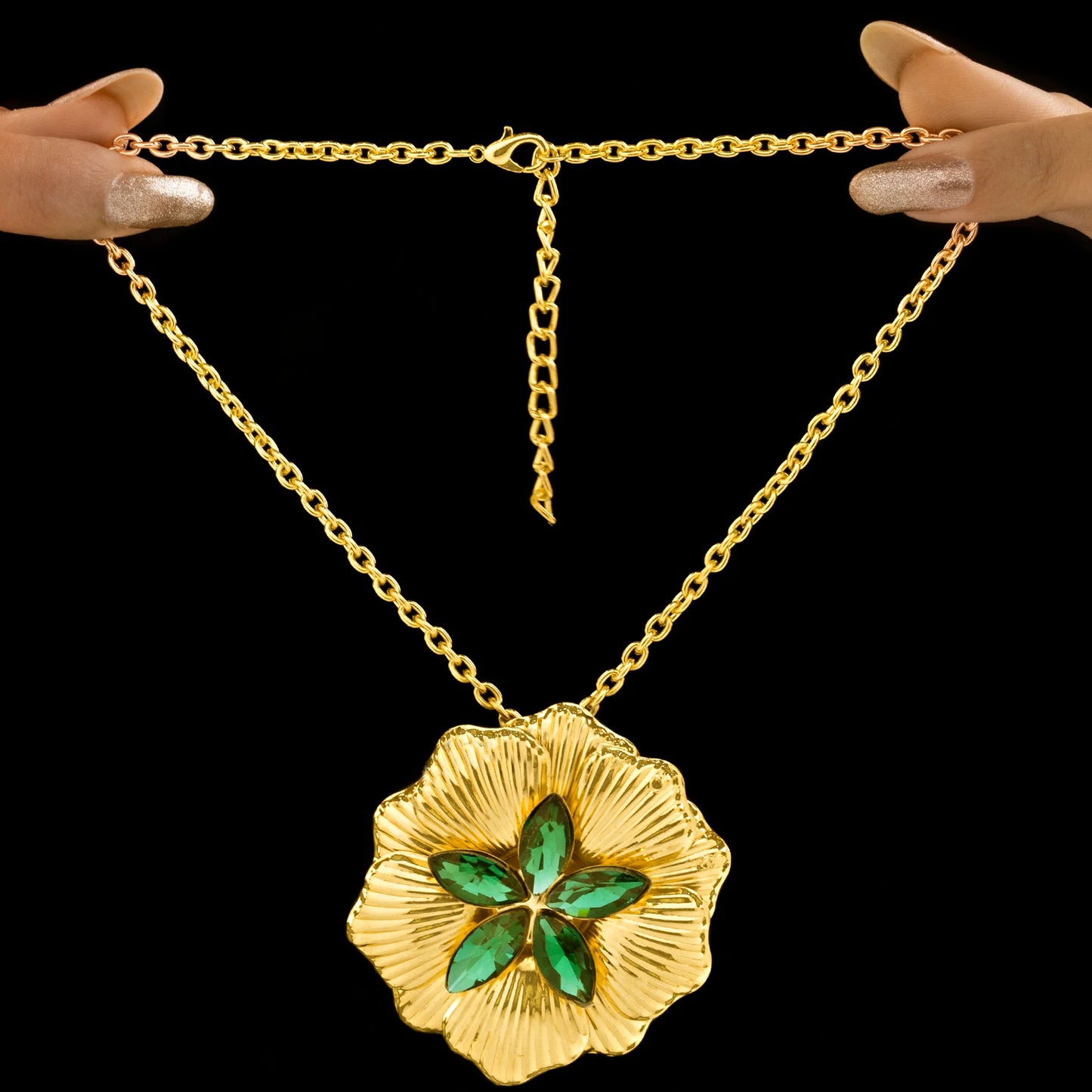 AUROZI Anti-Tarnish Emerald Chain Necklace