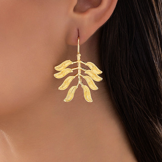 AUROZI Anti-Tarnish Leafy Branch Dangle Earrings