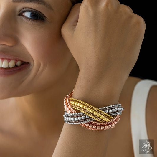 AUROZI Anti-Tarnish Exclusive Limited Edition Tri-Tone Cuff Bracelet (Adjustable Size)