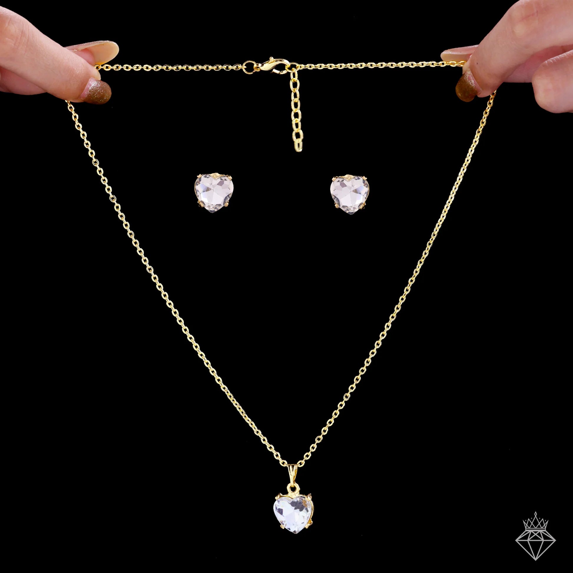 AUROZI Anti-Tarnish Solitaire Heart Necklace Set With Earrings