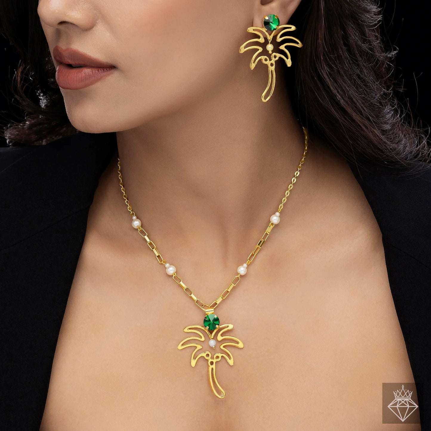 AUROZI Anti-Tarnish Palm Tree Necklace Set With Earrings