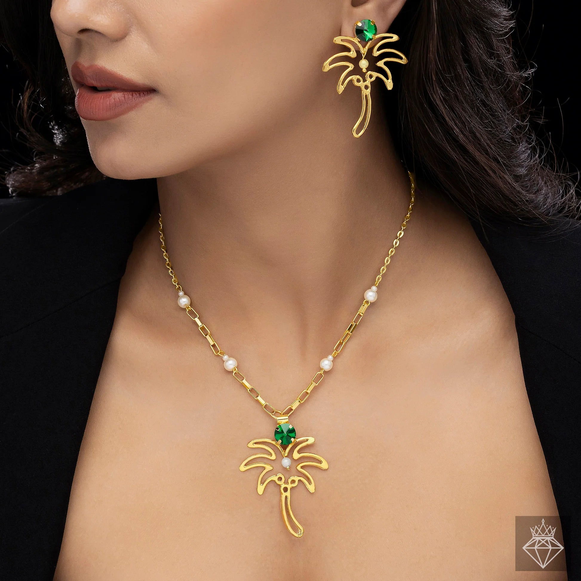 AUROZI Anti-Tarnish Palm Tree Necklace Set With Earrings
